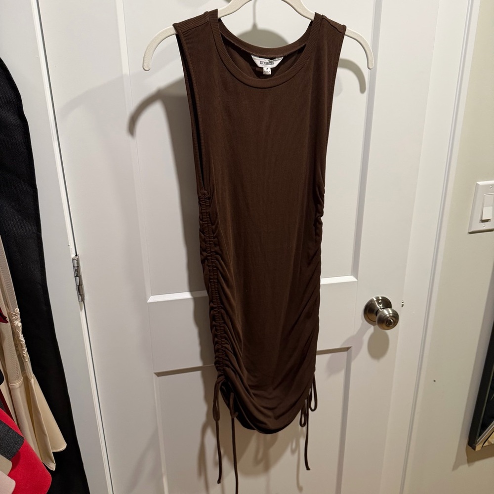 Steve Madden Smokeshow Chocolate Brown Sleeveless Ruched Mini Dress M